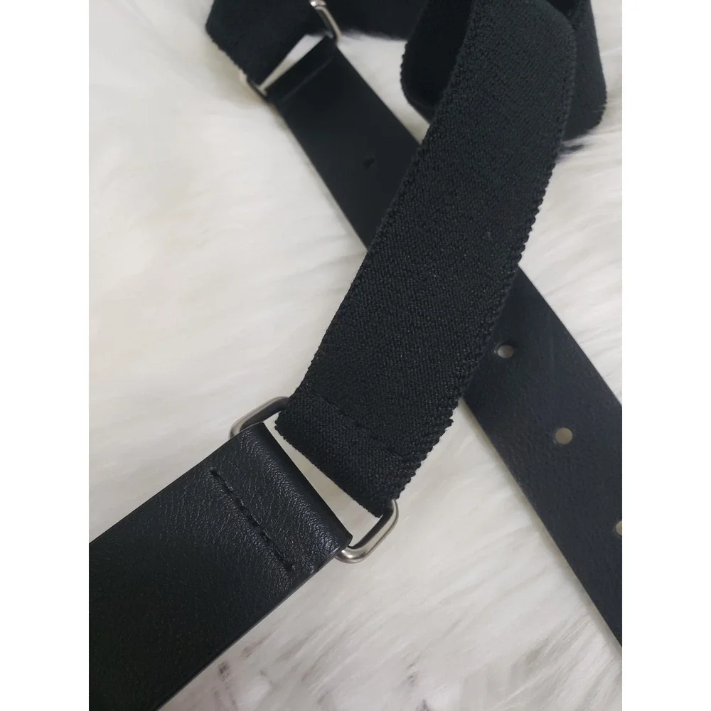 NEW Kenneth Cole Reaction Mens‎ Black Leather & Canvas Stretch Dress Belt Medium